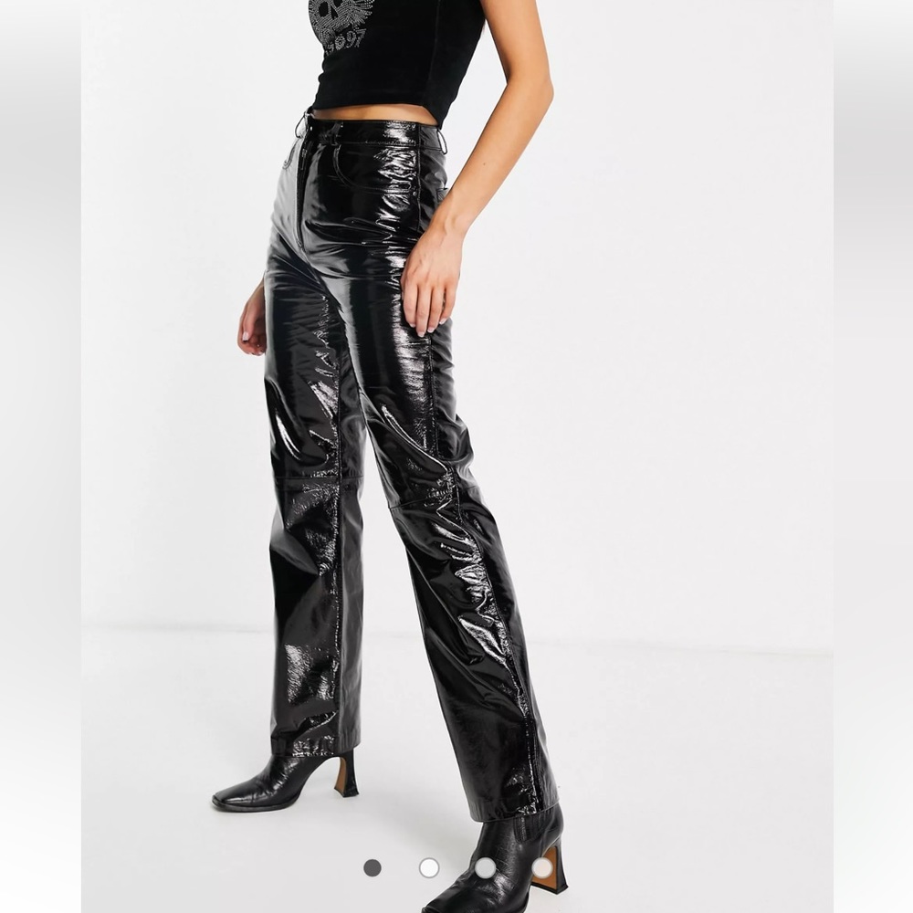 Extra cool high waisted wide leg patent leather pants by MUUMBAA, London